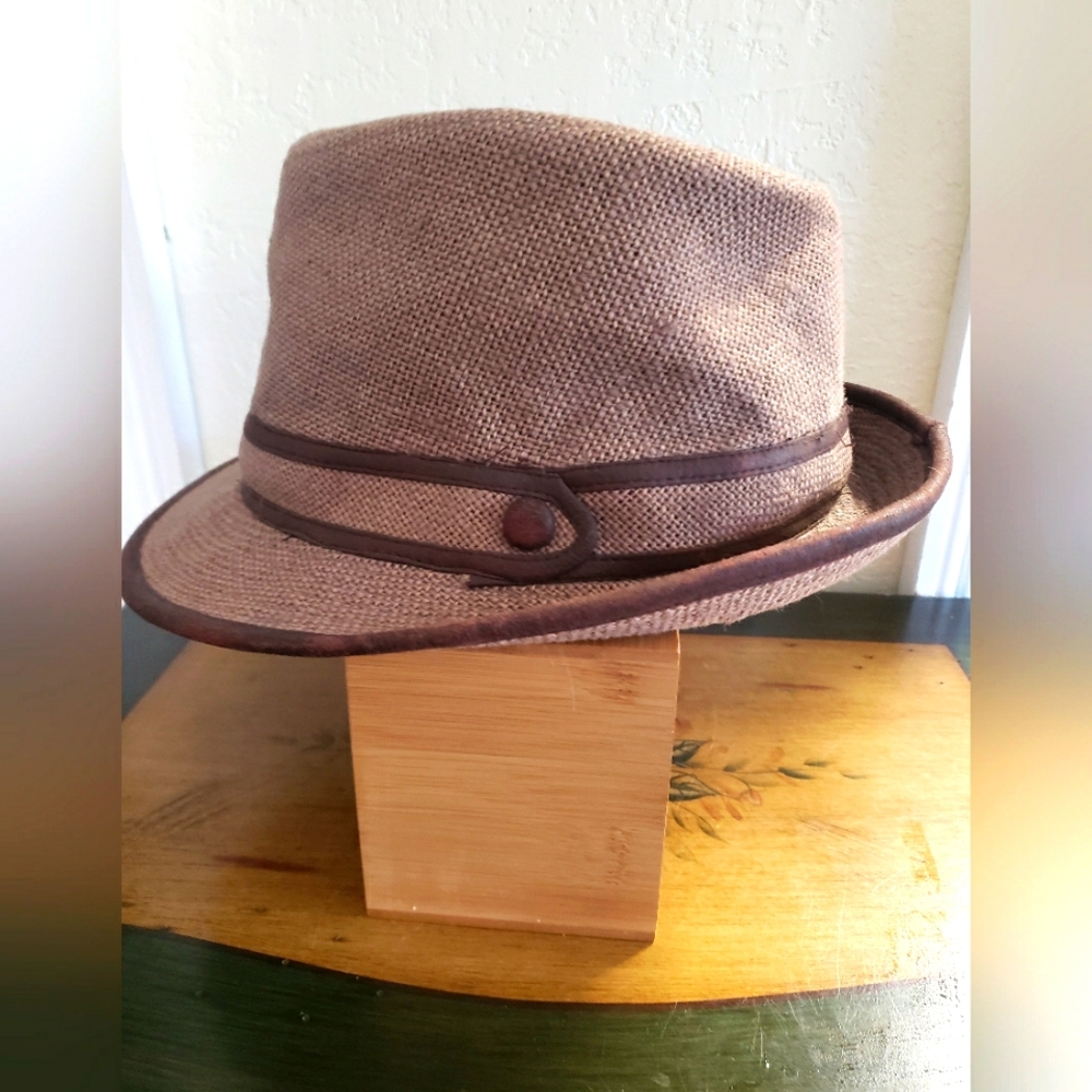 Women's Brown Straw Fedora Hat with Trim